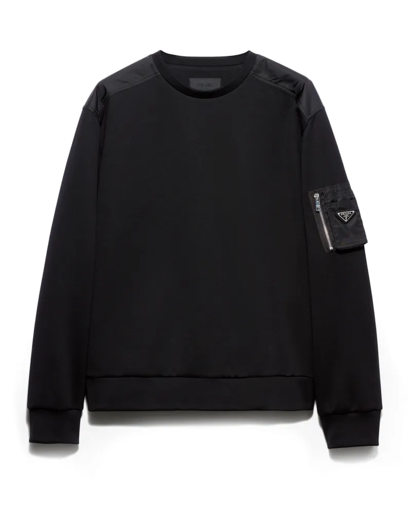 Prada Sweatshirt Aus Baumwollfleece Und Re-nylon, Herren, Schwarz/schwarz, Größe Schwarz