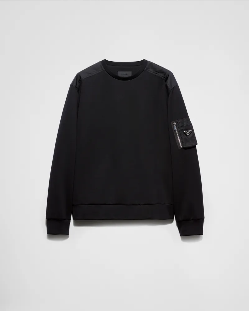 Prada Sweatshirt aus Baumwollfleece und Re-Nylon Schwarz