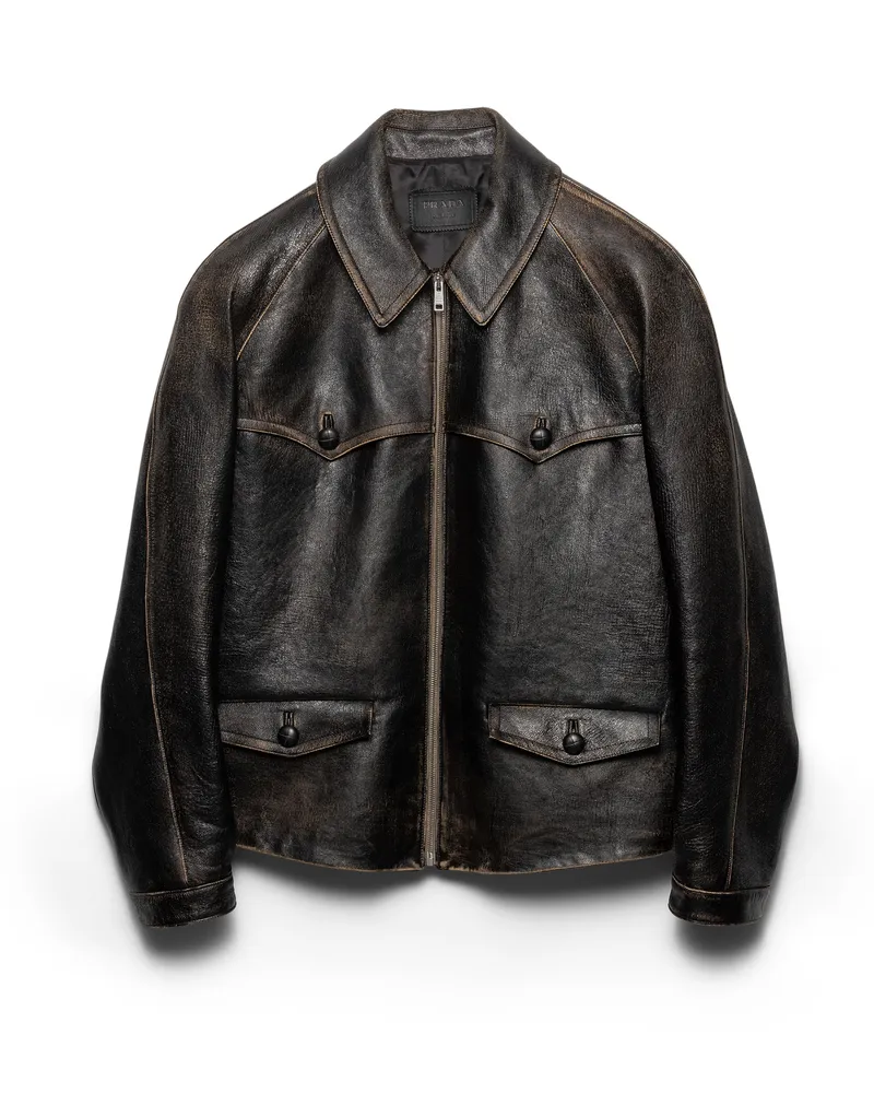 Prada Jacke Aus Leder, Damen, Schwarz, Größe Schwarz