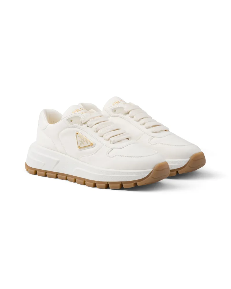 Prada Prax 01 Sneaker Aus Leder, Damen, Elfenbein, Größe Elfenbein