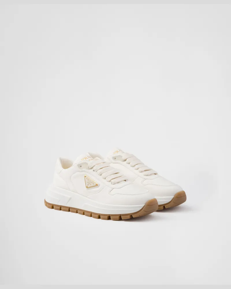 Prada Prax 01 Sneaker Aus Leder, Damen, Elfenbein, Größe Elfenbein
