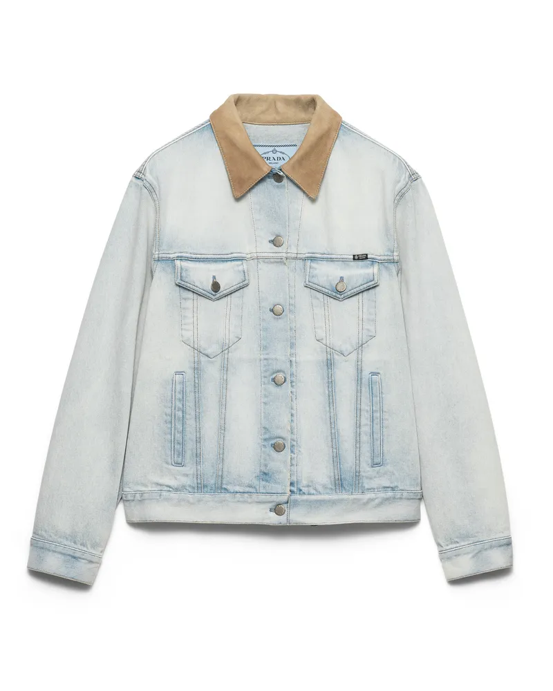 Prada Blousonjacke Aus Denim, Damen, Hellblau, Größe Hellblau