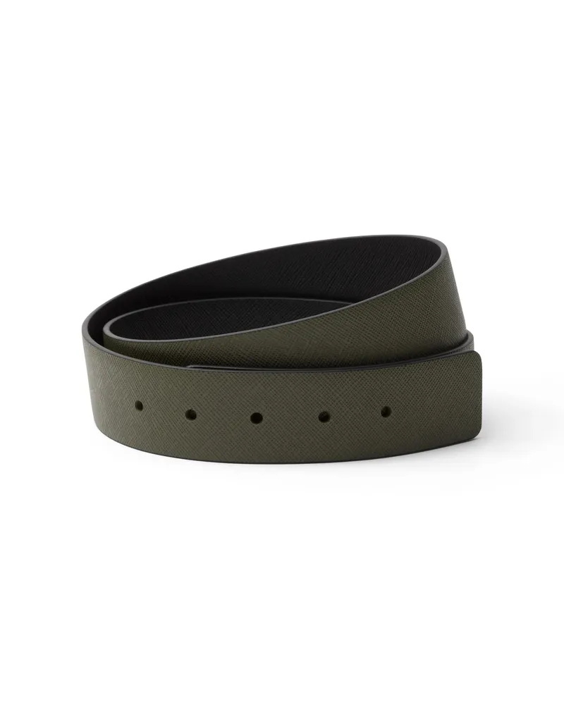 Prada Gürtelband Zum Wenden Aus Saffiano-leder, Herren, Loden/schwarz, Größe Loden