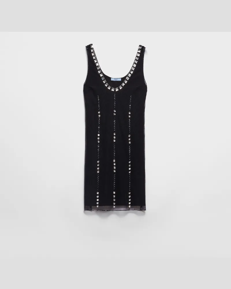 Prada Besticktes Minikleid aus Tüll Schwarz