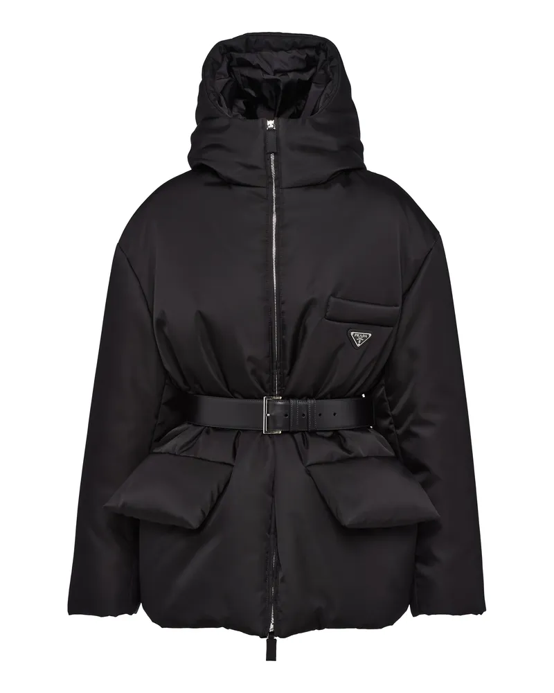 Prada Daunenjacke Aus Re-nylon Mit Kapuze, Damen, Schwarz, Größe Schwarz