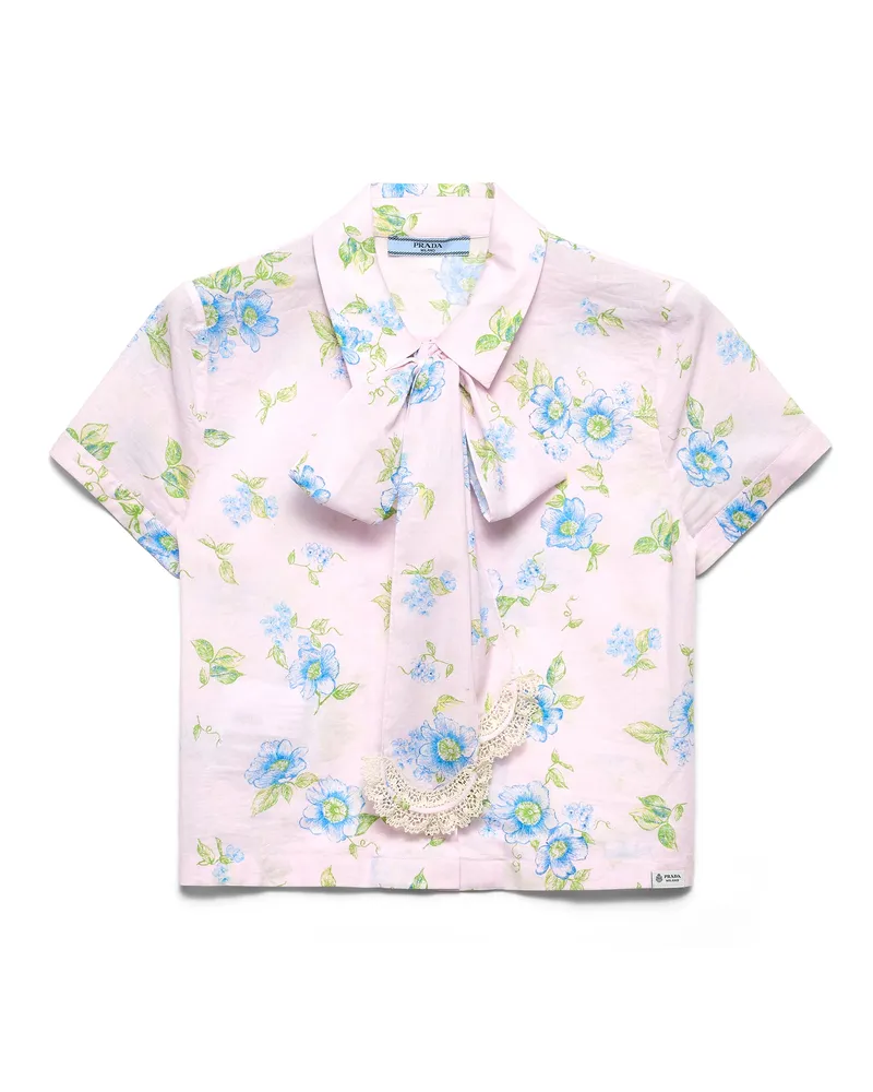 Prada Hemd Aus Batist Mit Blumenmuster, Damen, Alabasterrosa, Größe Alabasterrosa
