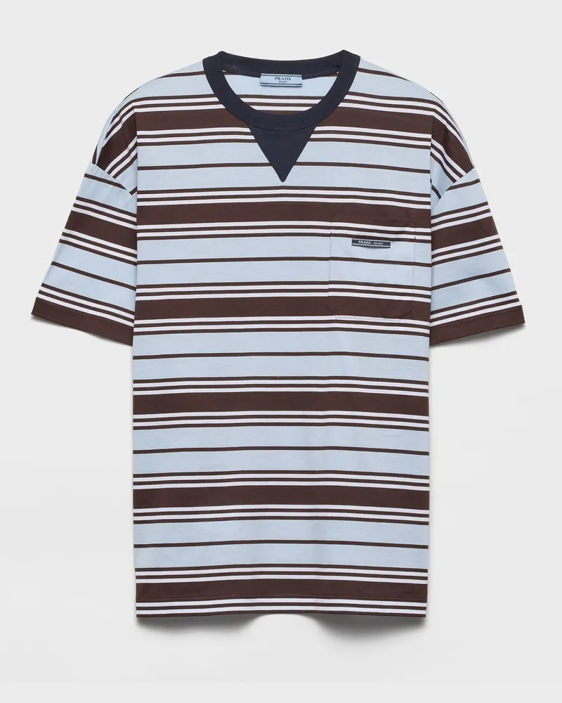 Prada Gestreiftes T-Shirt aus Lisle-Baumwolle Ebenholz