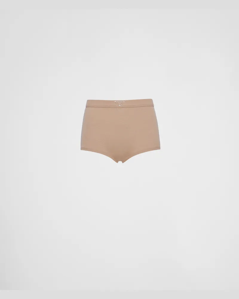 Prada Boy Shorts aus Rippstrick Khaki