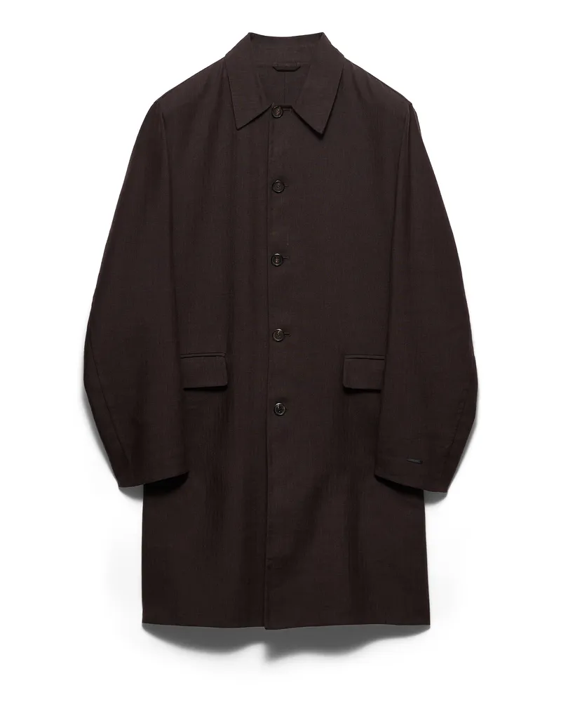 Prada Einreihiger Mantel Aus Leinenmischgewebe, Herren, Ebenholz, Größe Ebenholz