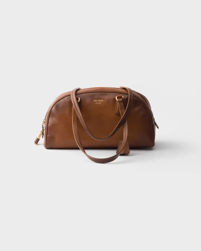 Prada Bowling mittelgroße Henkeltasche aus Leder Cognac