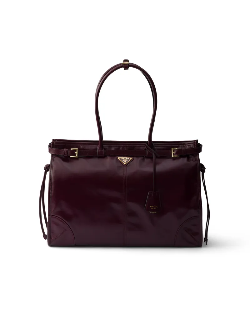 Prada Bonnie Extragroße Tasche Aus Leder, Damen, Burgunder Burgunder