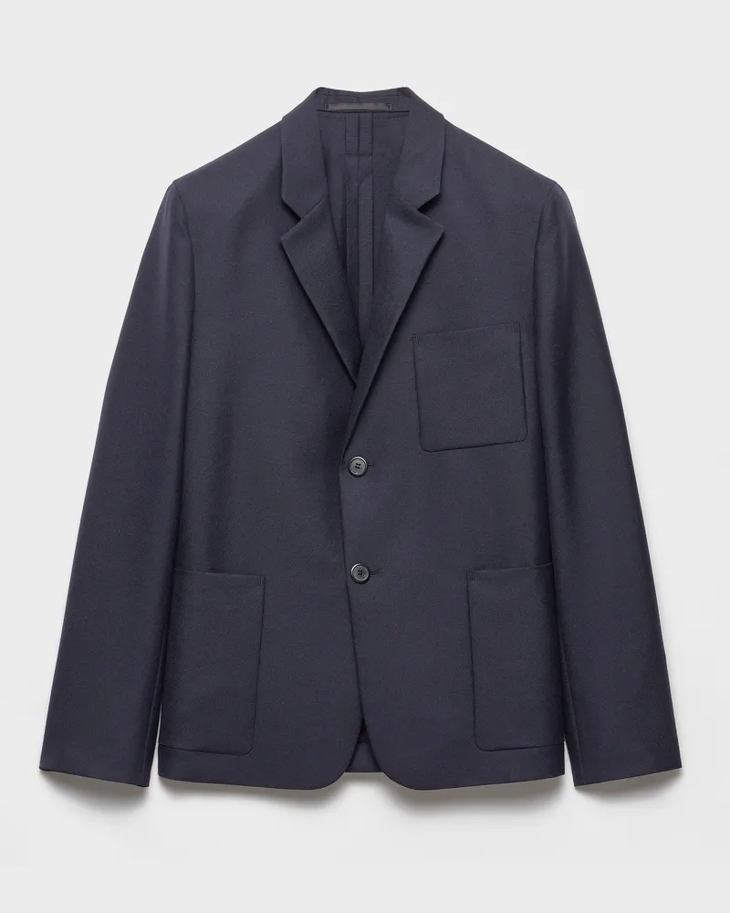 Prada Einreihige Jacke aus Wolle und Mohair Blau
