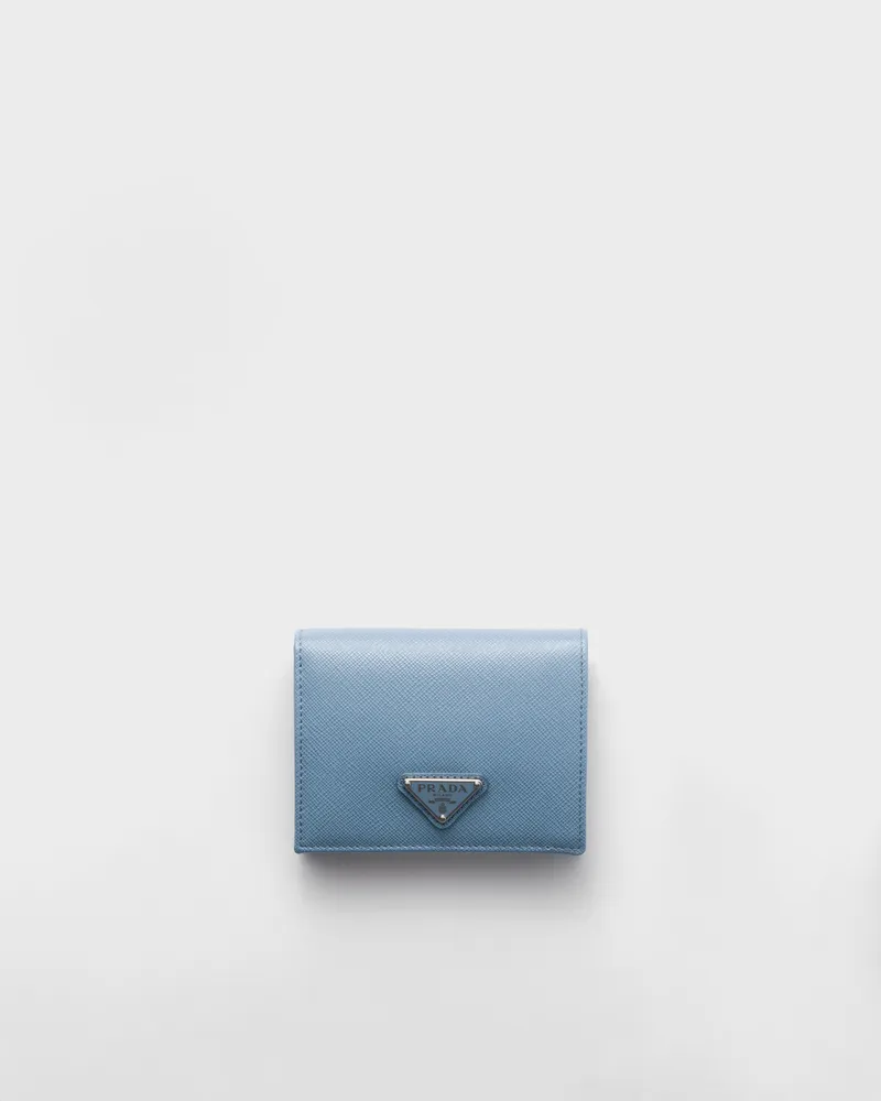 Prada Kleines Portemonnaie aus Saffiano Leder Astralblau