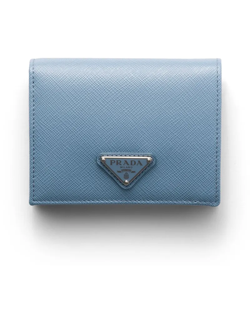 Prada Kleines Portemonnaie Aus Saffiano Leder, Damen, Astralblau Astralblau