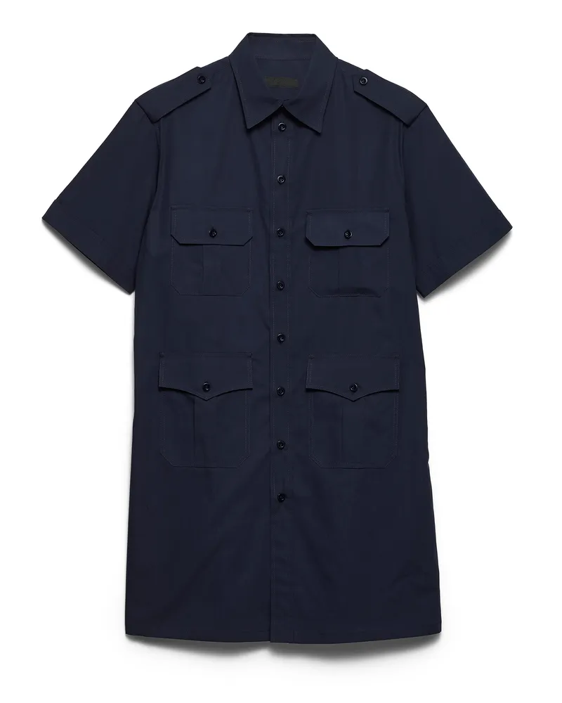 Prada Kurzärmliges Hemd Aus Baumwolle, Herren, Marineblau, Größe Marineblau