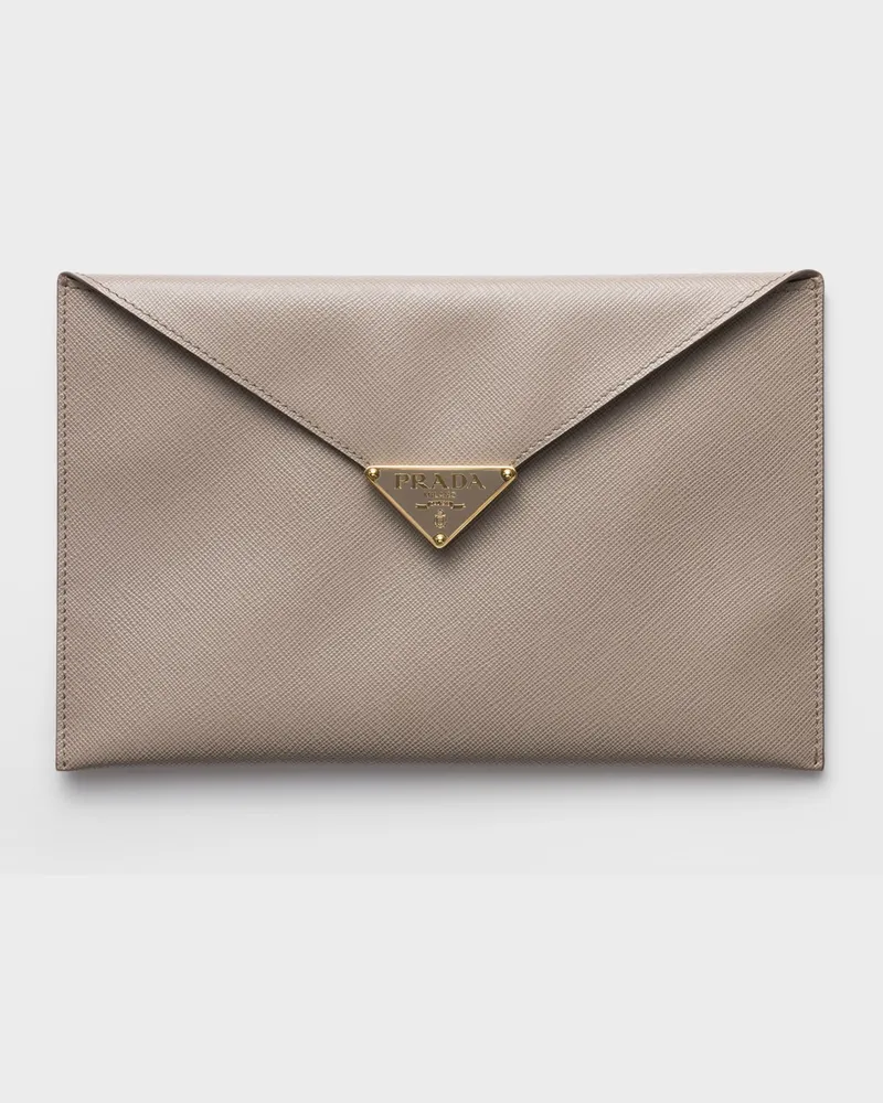 Prada Envelope-Clutch aus Saffiano-Leder Lehmgrau