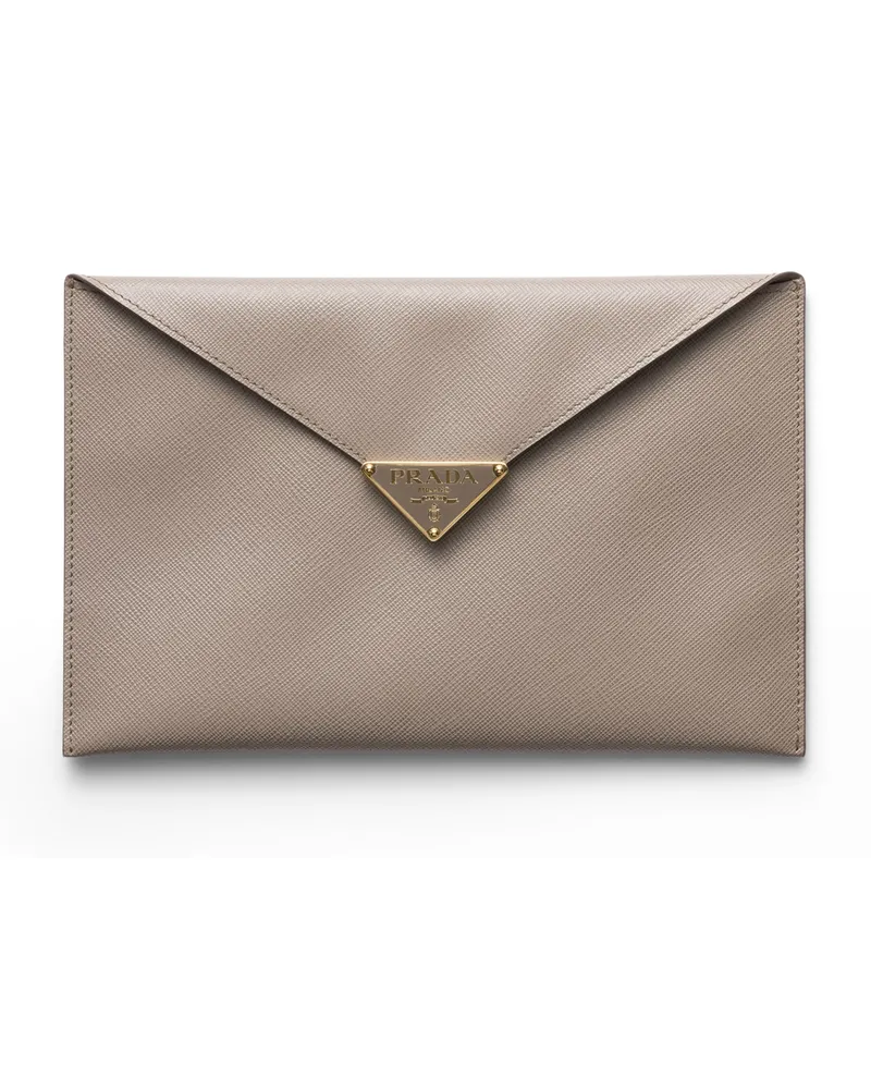 Prada Envelope-clutch Aus Saffiano-leder, Damen, Lehmgrau Lehmgrau