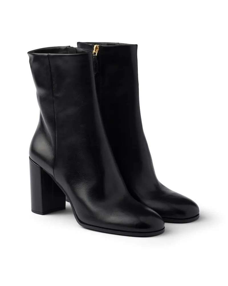 Prada Stiefeletten Aus Leder , Damen, Schwarz, Größe Schwarz