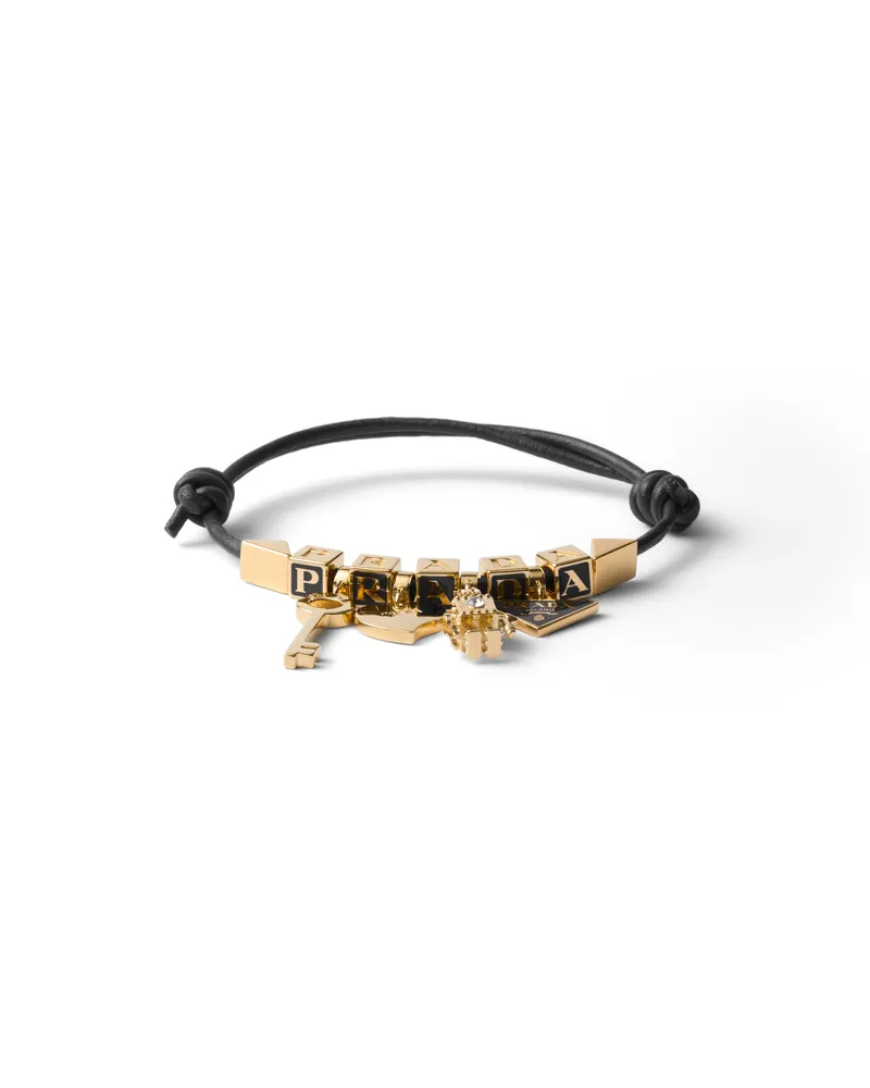 Prada Armband Aus Nappa-leder Und Metall, Damen, Schwarz, Größe Schwarz
