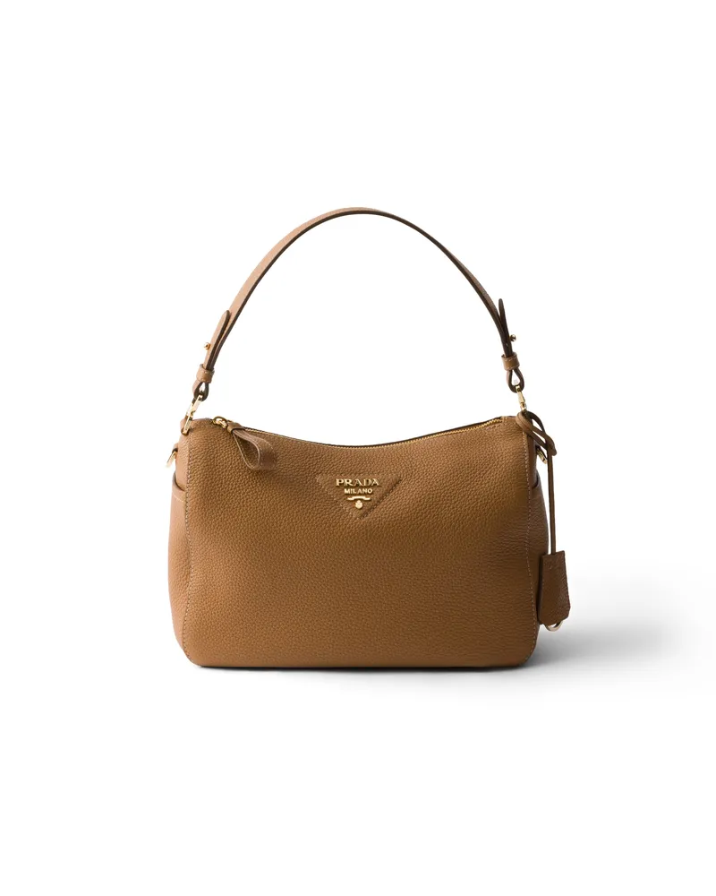 Prada Mittelgroße Schultertasche Aus Leder, Damen, Karamell Karamell