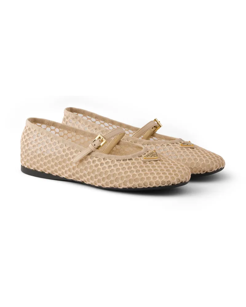 Prada Ballerinas Aus Meshgewebe, Damen, Travertingrau, Größe Travertingrau