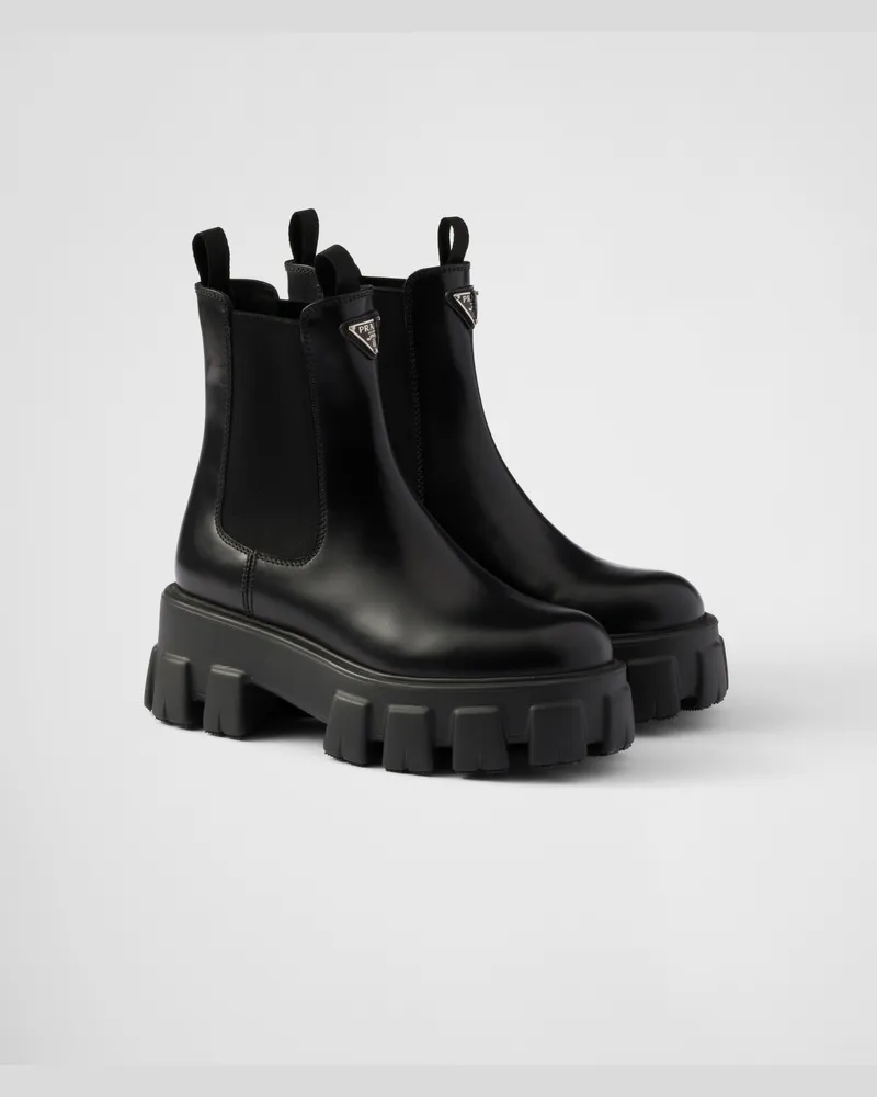 Prada Monolith Chelsea Boots Aus Gebürstetem Leder, Damen, Schwarz, Größe Schwarz