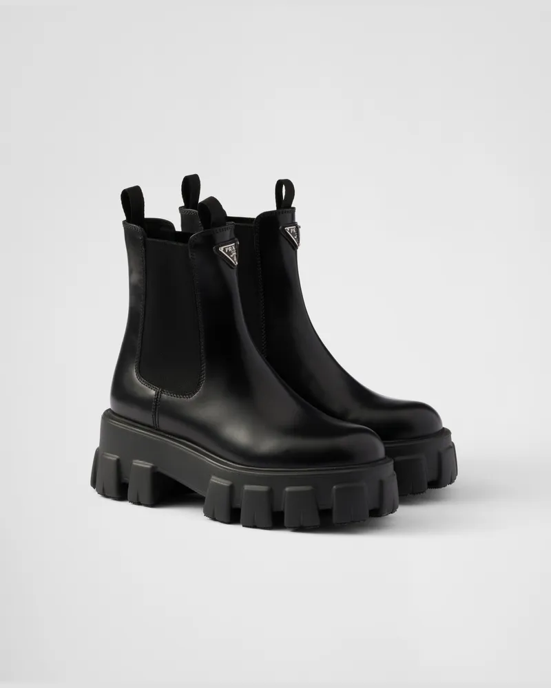 Prada Monolith Chelsea Boots aus gebürstetem Leder Schwarz