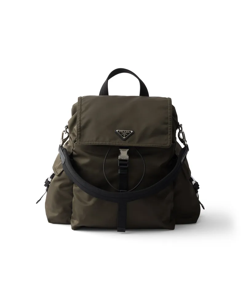 Prada Explore Rucksack Aus Re-nylon Und Leder, Herren, Waldgrün Waldgrün