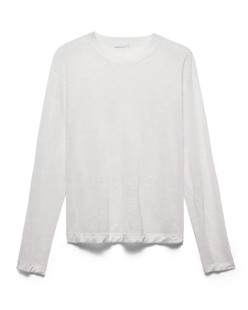 Prada Langärmliger Pullover Aus Leinen Und Seide, Herren, Weiss, Größe Weiss