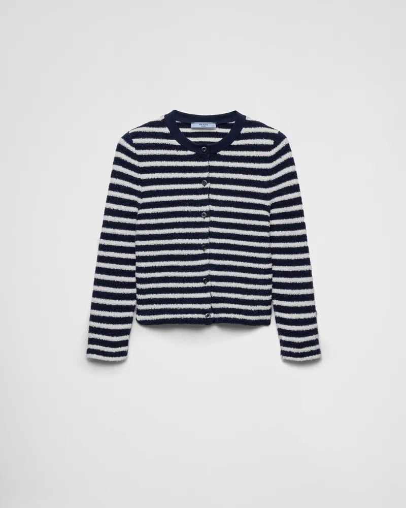 Prada Strickjacke aus Bouclé-Baumwolle Marineblau-natur