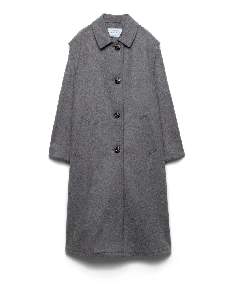 Prada Einreihiger Mantel Aus Doppelt Lodenstoff, Damen, Schiefergrau, Größe Schiefergrau