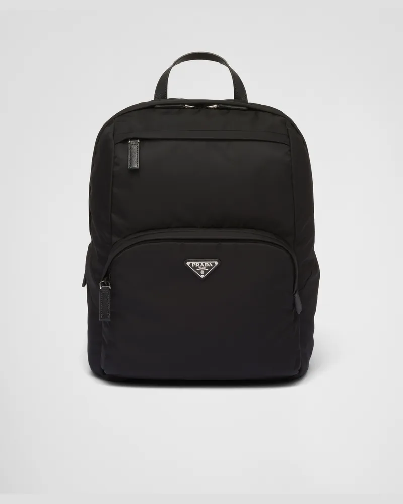 Prada Rucksack aus Re-Nylon und Saffiano-Leder Schwarz