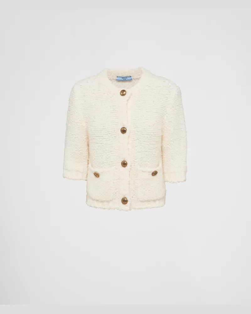Prada Strickjacke aus Bouclé-Mohair Weiss