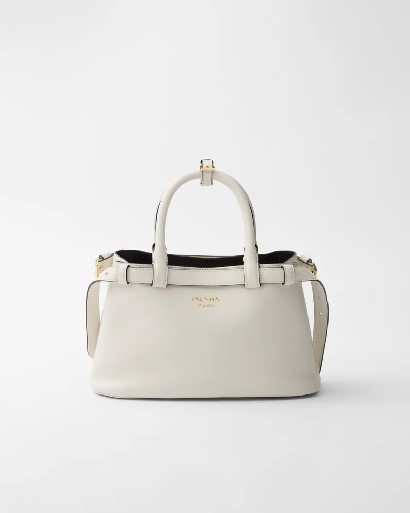 Prada Kleine  Buckle Handtasche aus Leder mit doppeltem Gürtel White