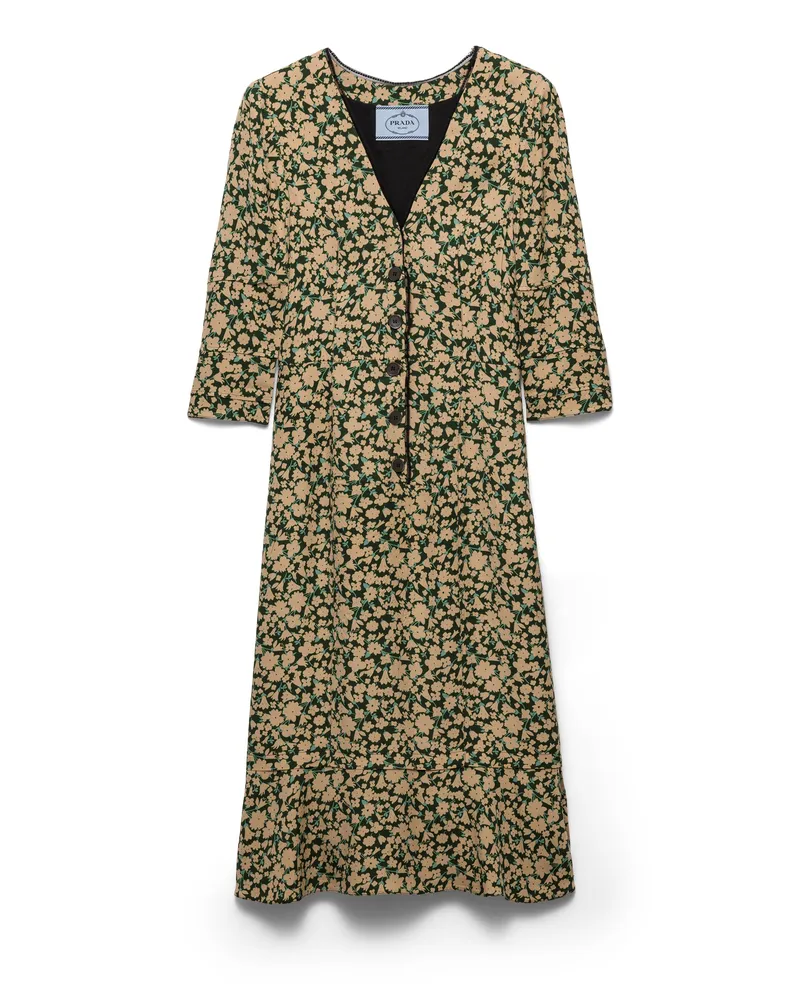 Prada Besticktes Kleid Aus Bedrucktem Sable, Damen, Flaschengrün, Größe Flaschengrün