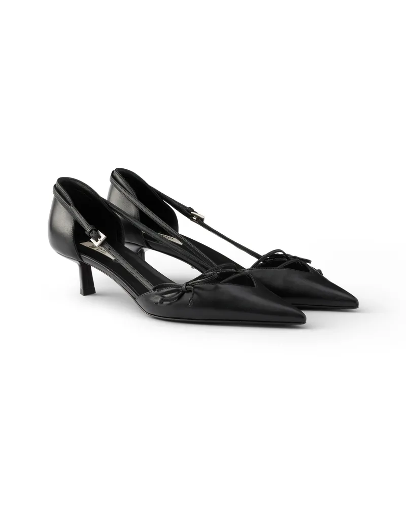 Prada Pumps Aus Leder Mit Offener Seite, Damen, Schwarz, Größe Schwarz