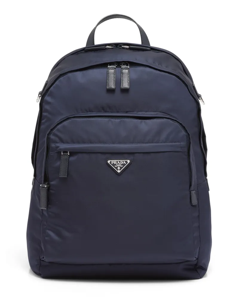Prada Rucksack Aus Re-nylon Und Saffiano-leder, Herren, Blau Blau