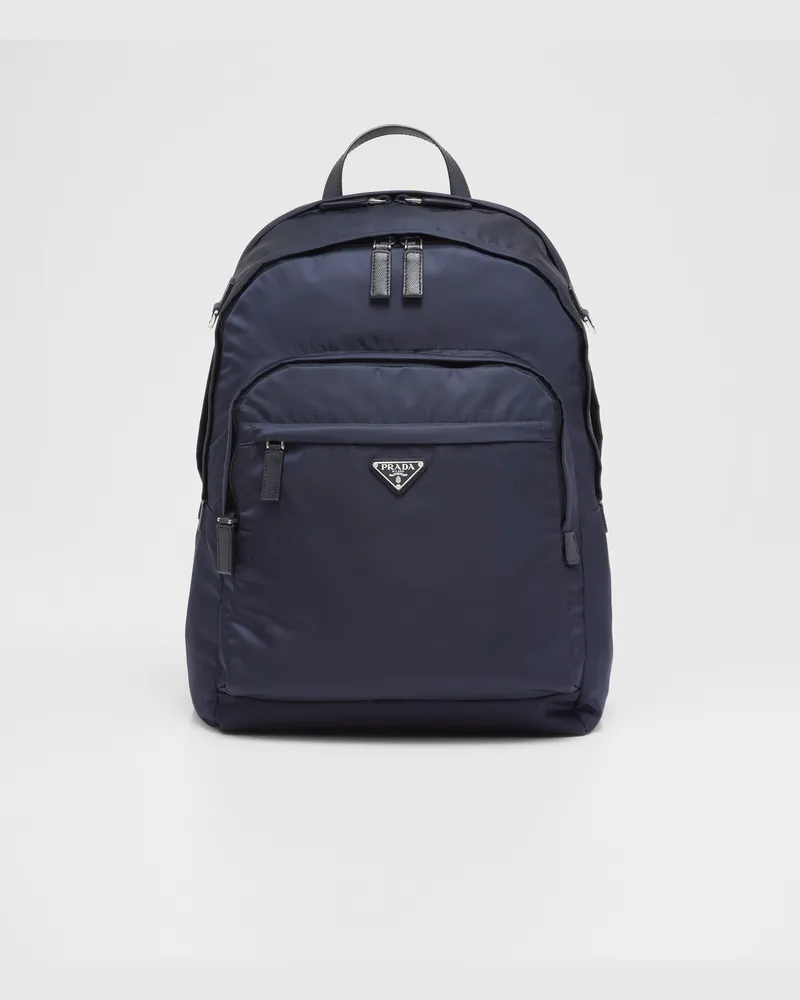 Prada Rucksack aus Re-Nylon und Saffiano-Leder Blau