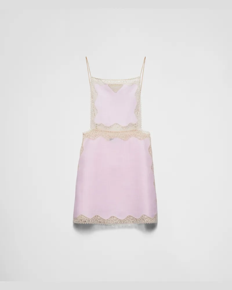 Prada Besticktes Minikleid aus Leinen mit Spitzenbesatz Rosa