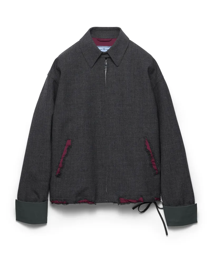 Prada Blousonjacke Aus Verbundgewebe Mit Dévoré-hopsackstruktur, Damen, Schiefer/granat, Größe Schiefer