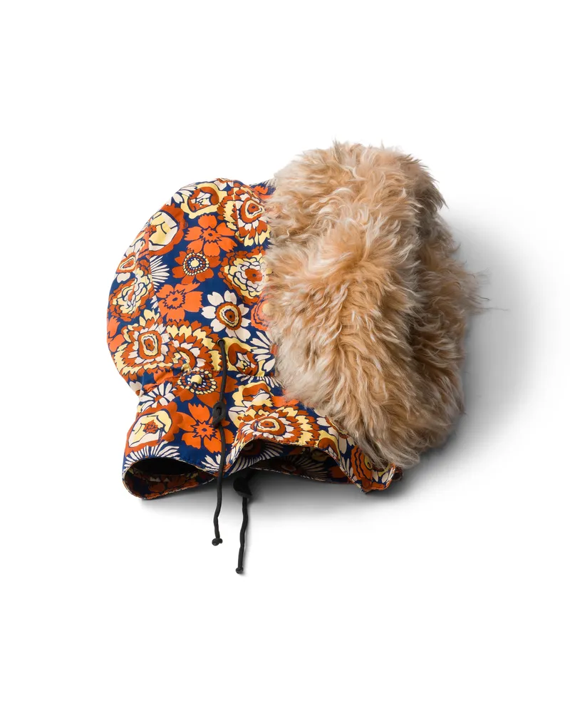 Prada Bedruckte Kapuze Aus Popeline Und Lammfell, Herren, Rost Rost