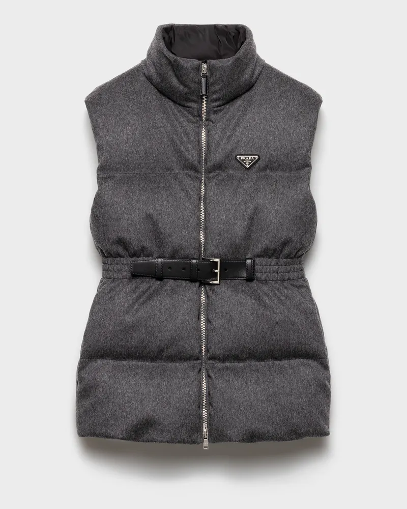 Prada Loden-Daunenweste Schiefergrau