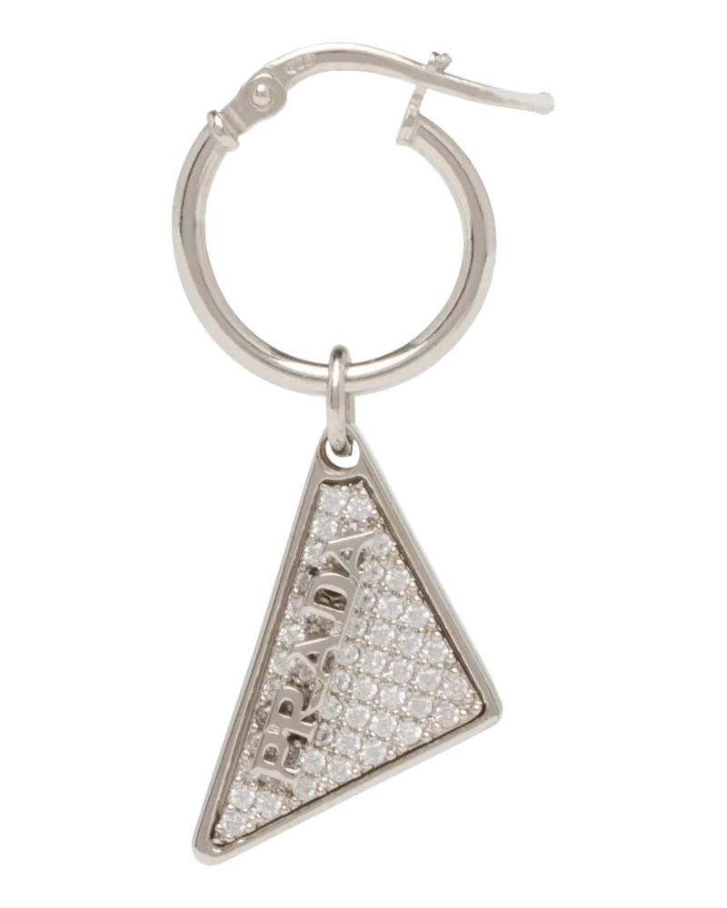 Prada Crystal Logo Jewels langer Ohrring Silber