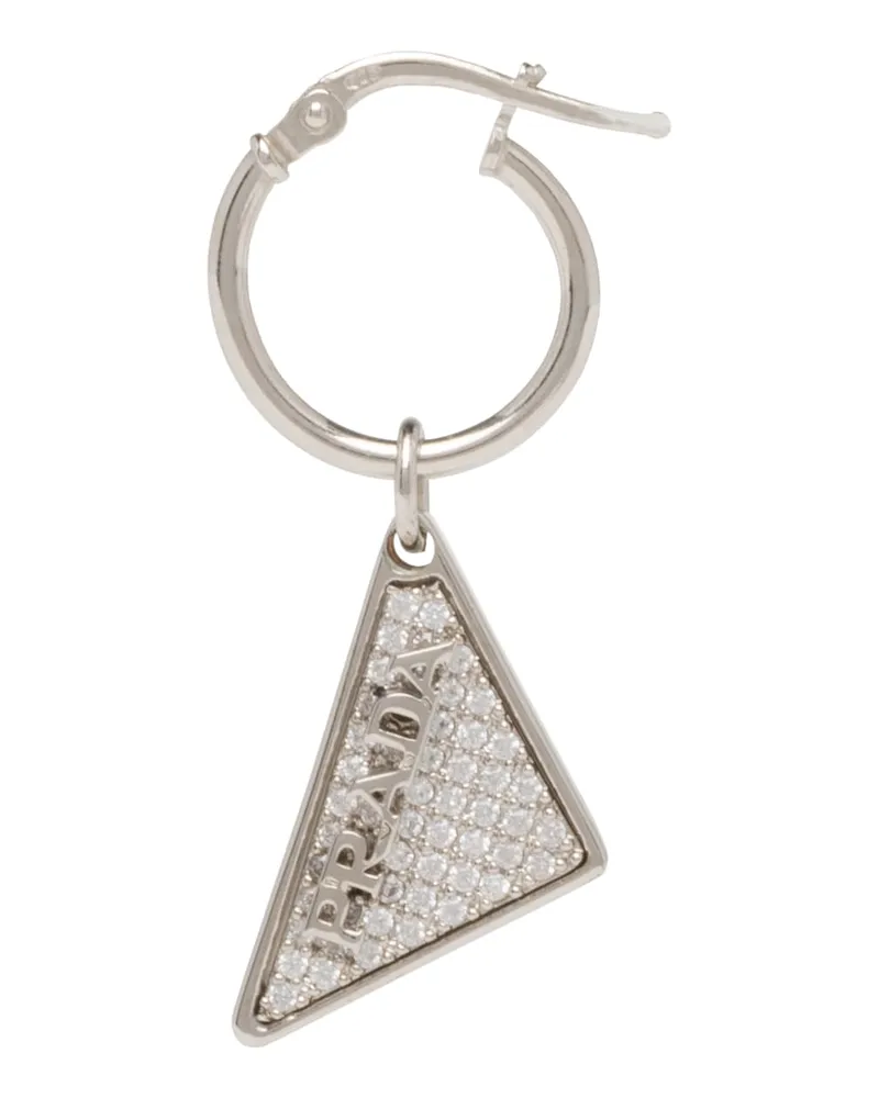 Prada Crystal Logo Jewels Langer Ohrring, Herren, Silber Silber