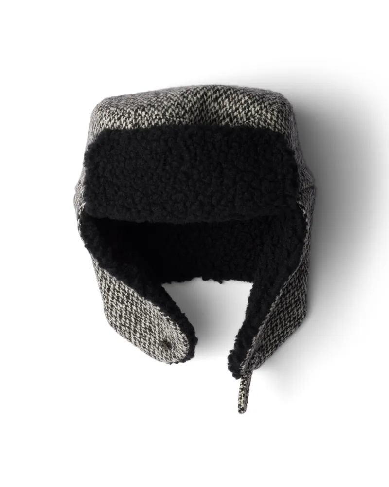 Prada Tweed-trapperhut, Herren, Weiss/schwarz, Größe Weiss