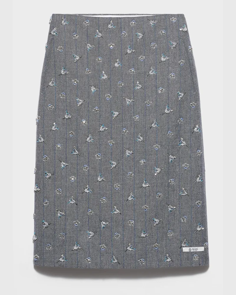 Prada Verzierte Midirock aus Nadelstreifenwolle Anthrazitgrau