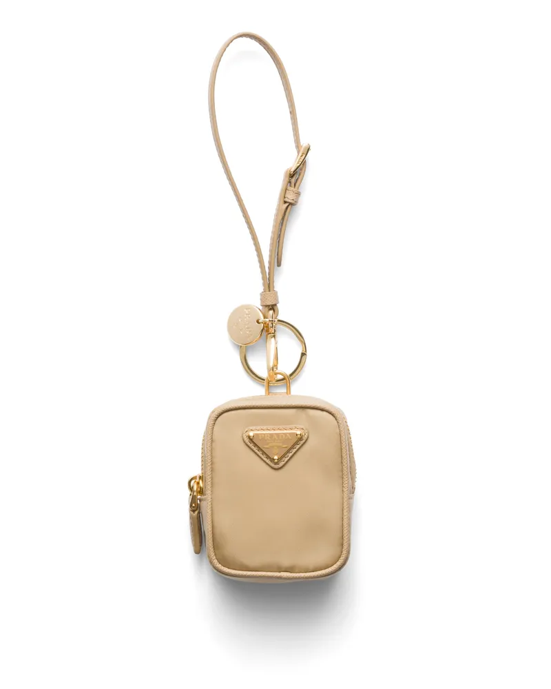 Prada Re-edition 1978 Mini-pouch Aus Re-nylon Mit Schlüsselanhänger, Damen, Korkbeige+flaschengrün Korkbeige+flaschengrün