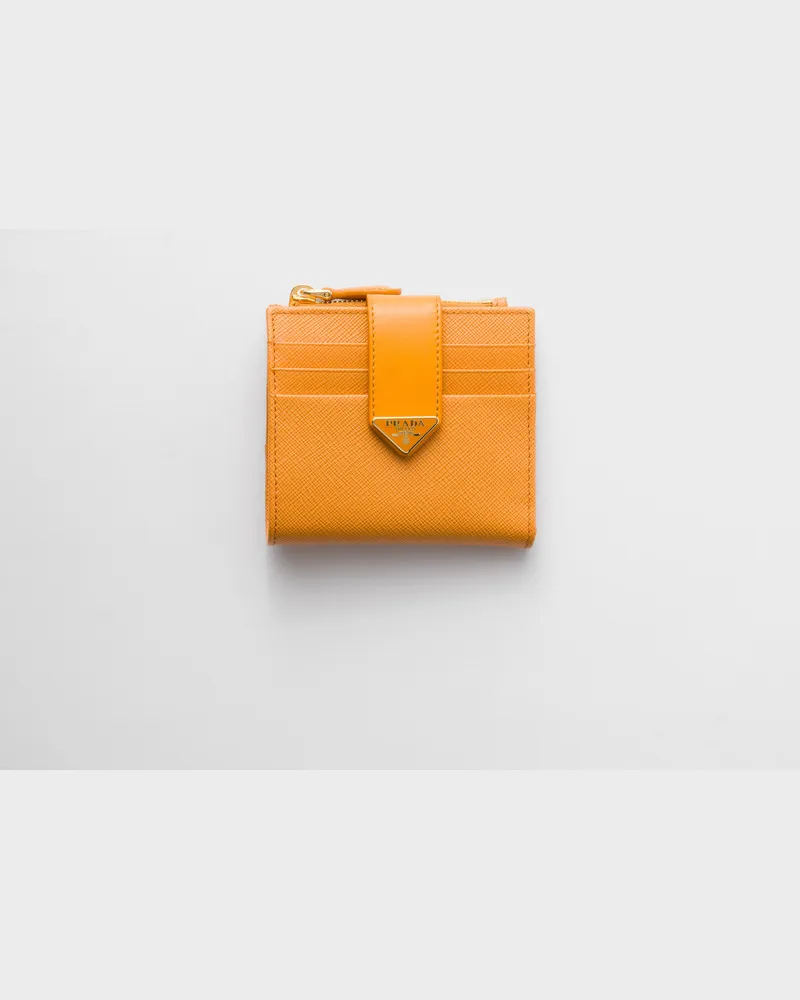 Prada Kleine Geldbörse aus Saffiano und Leder Bernstein