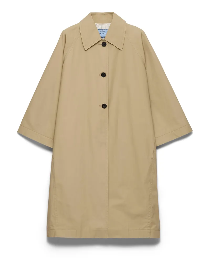 Prada Einreihiger Mantel Aus Baumwollcanvas, Damen, Khaki, Größe Khaki
