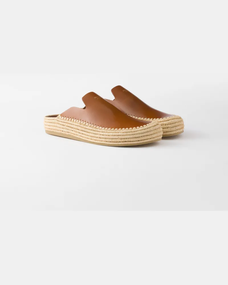 Prada Mules aus Leder Cognac